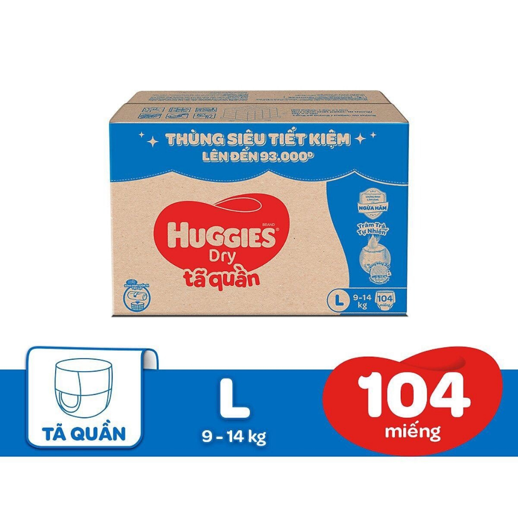 Tã quần Huggies Dry Tràm Trà Tự Nhiên MEGA JUMBO M120+6 / L108+6 / XL96 / XXL84 miếng