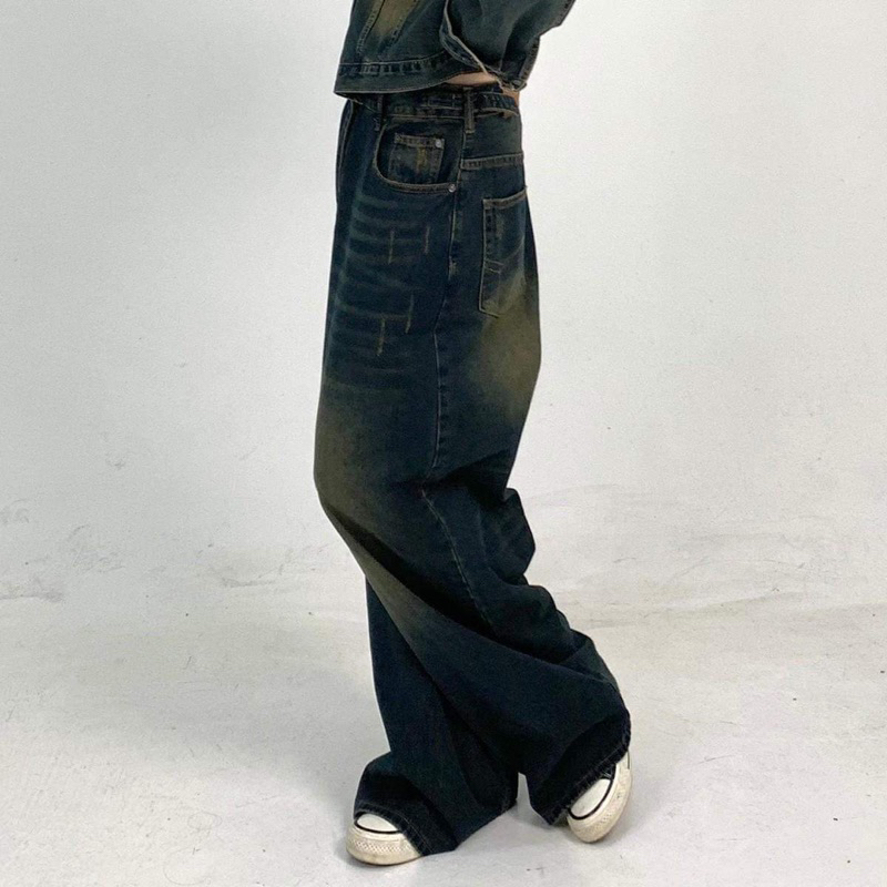 Quần Jeans Ống Siêu Rộng Uinex Nam Nữ Màu Xanh Wash