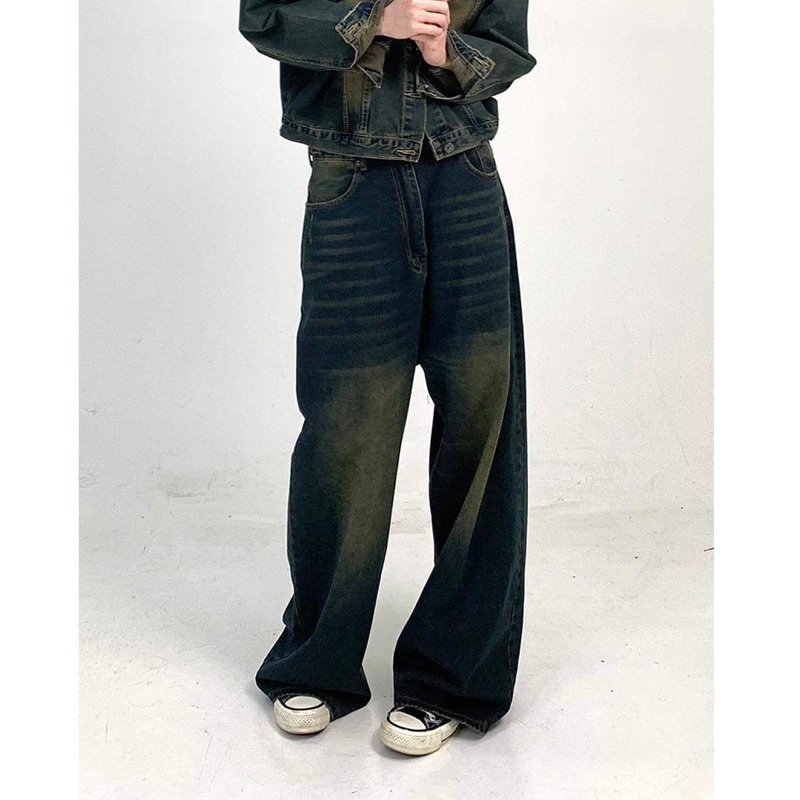 Quần Jeans Ống Siêu Rộng Uinex Nam Nữ Màu Xanh Wash