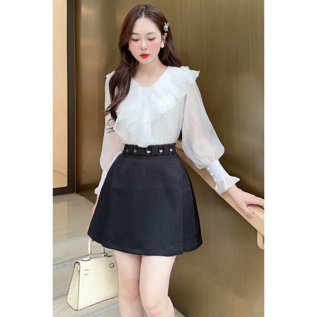 Áo sơ mi nữ công sở peplum phong cách Hàn Quốc ren cao cấpV350