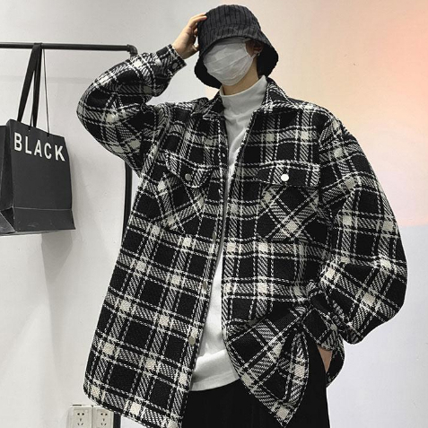 Áo khoác dạ mùa đông unisex AKD21 kẻ caro dài tay form rộng dang ngắn Phong cách Hàn Quốc M.RO