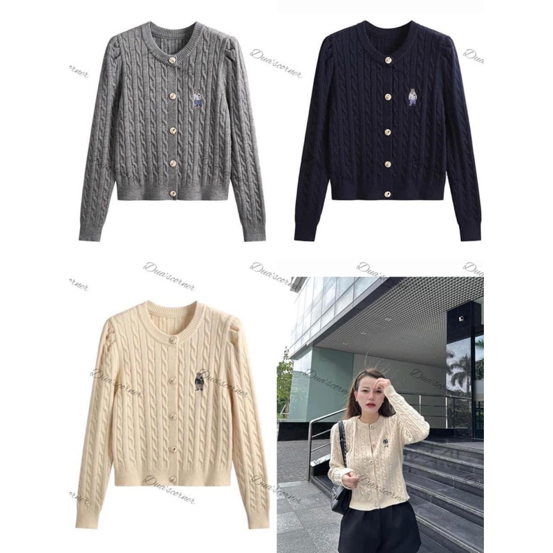 Áo khoác len thừng cardigan gấu whouu siêu xinh