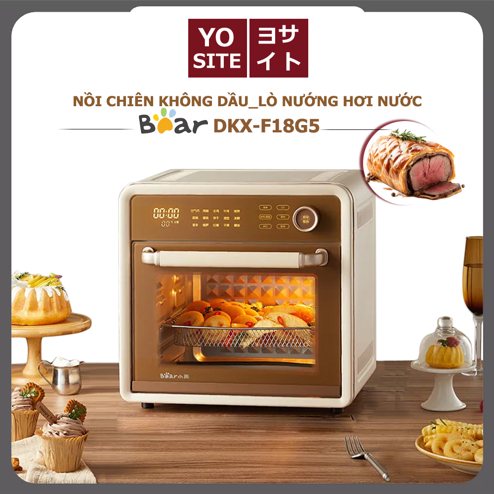 Nồi chiên không dầu lò nướng hơi nước Bear DKX-F18G5 18L điều khiển cảm ứng tích hợp 15 chương trình nầu ăn có sẵn