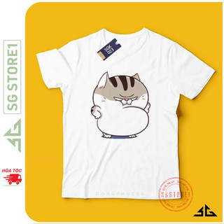 Áo thun mèo Ami bụng bự dễ thương phông unisex nam nữ chất cotton mềm mịn màu trắng SGK023T | SGSTORE1