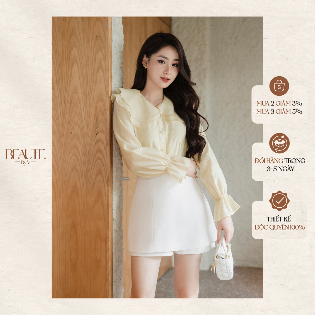 BEAUTEBYV - Áo sơ mi cổ bèo đúp Wavie