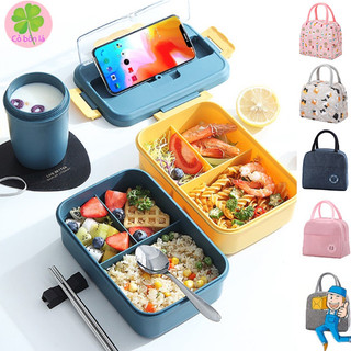 Hộp Đựng Cơm Văn Phòng 3 Ngăn Lúa Mạch An Toàn Tặng Kèm Thìa Và Đũa Có Thể Cho Vào Lò Vi Sóng Để Hâm Lại