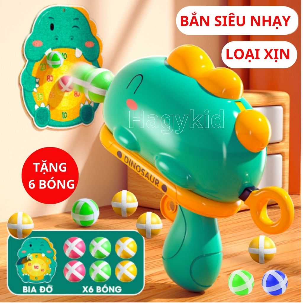 Combo Đồ Chơi Súng Bắn Bóng Dính Khủng Long Tính Điểm Hagykid,Phi Tiêu Bóng Dính Đồ Chơi Vận Động,Tặng Mia Đỡ và 6 bóng