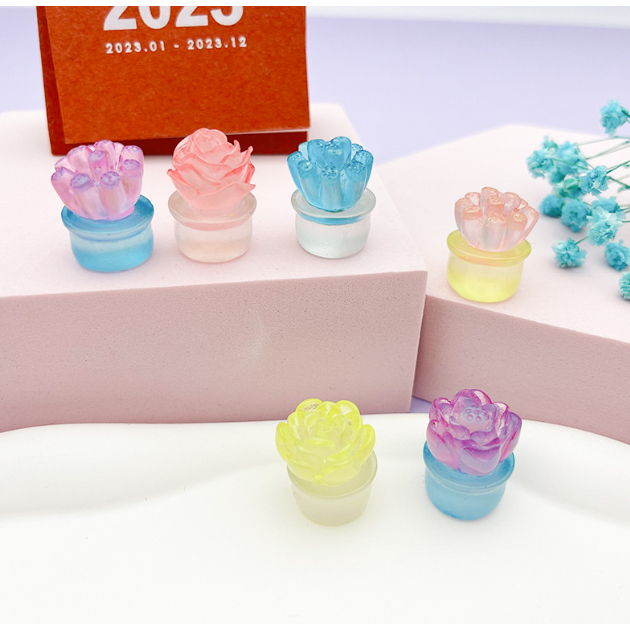 Mô hình chậu sen đá nhỏ dạ quang nhiều màu phát sáng trang trí nhà búp bê, DIY