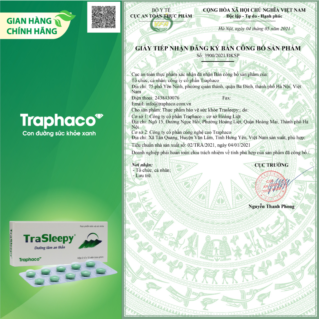 Giúp Ngủ Ngon Ngủ Tự Nhiên Êm Dịu TRASLEEPY Giảm Stress Mệt Mỏi Cho Người Suy Nhược Thần Kinh Hộp 20 Viên