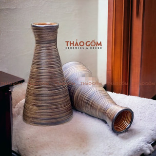 Bình hoa dáng bó mạ gốm sứ Bát Tràng trơn không họa tiết men nâu Mộc