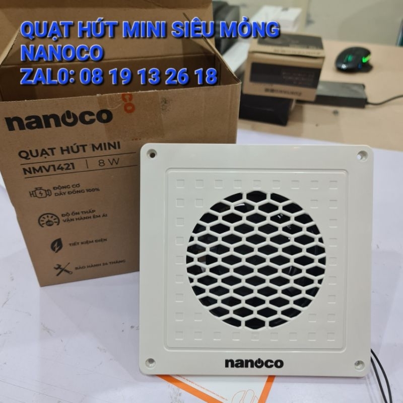 Quạt hút mùi MINI Siêu Mỏng Nanoco, âm trần và âm tường, lỗ khoét 14x14, 8W, Mã: NMV1421, bảo hành 2 năm