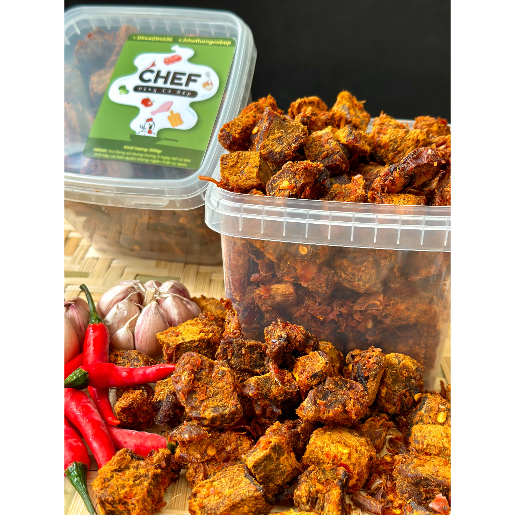 KHÔ BÒ VIÊN SIÊU CAY Hộp 450gr - Khô Bò Thật Dạng Viên Hộp Nắp Khoá Niêm Phong- Đồ ăn vặt ngon, sạch, chất lượng