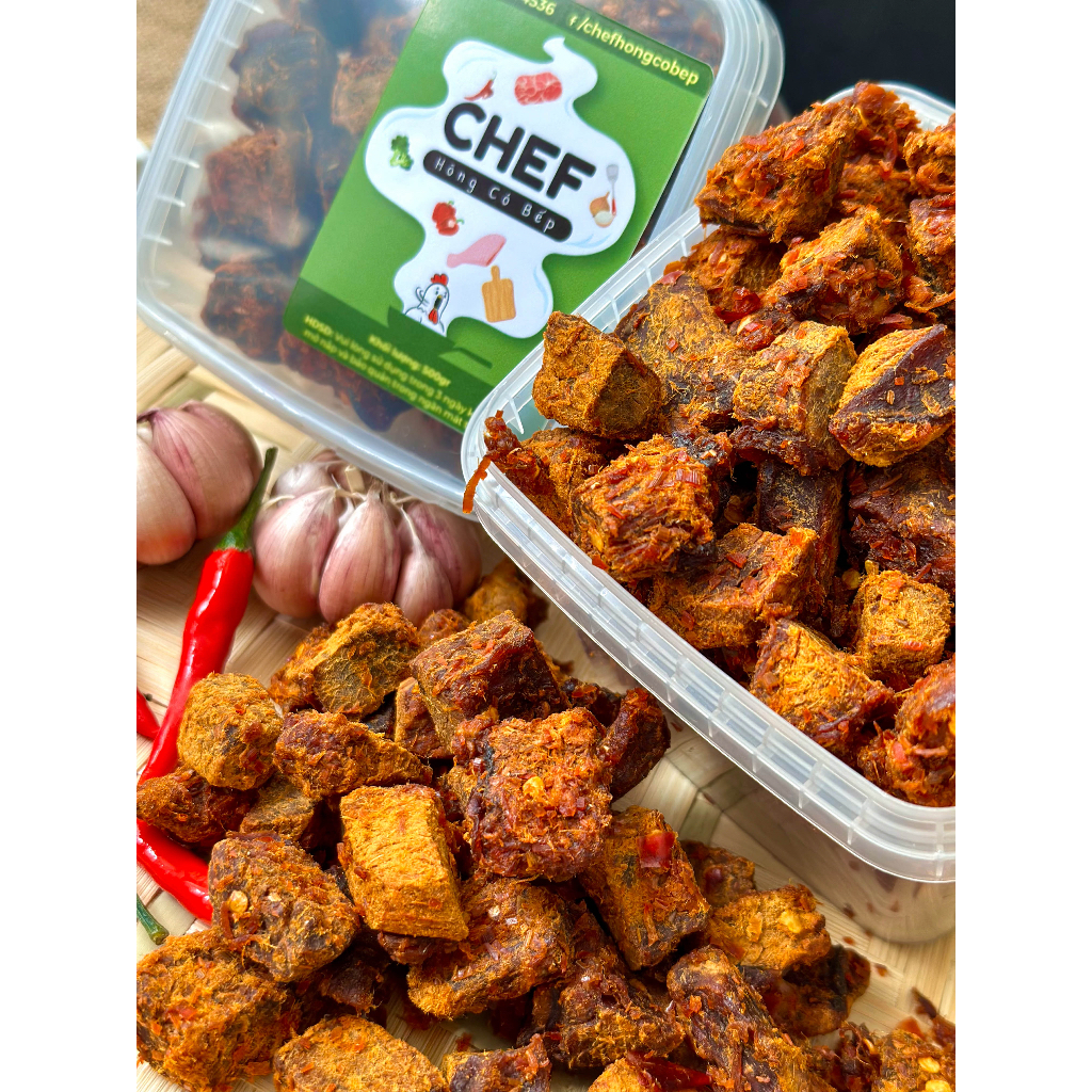 KHÔ BÒ VIÊN SIÊU CAY Hộp 450gr - Khô Bò Thật Dạng Viên Hộp Nắp Khoá Niêm Phong- Đồ ăn vặt ngon, sạch, chất lượng