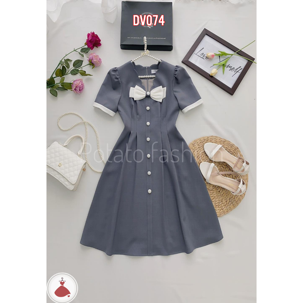 Đầm xinh đính nơ ngực xinh xắn dễ thương SOBIN Big Size, đầm nữ, đầm DV074