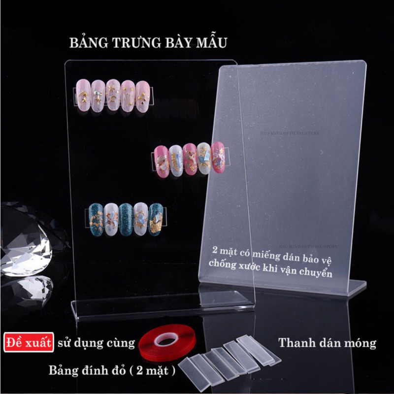 Bảng bày móng nails - Bảng trưng bày móng nails mẫu - Khung trưng bày móng mẫu mica - Bảng mica trong gắn mẫu