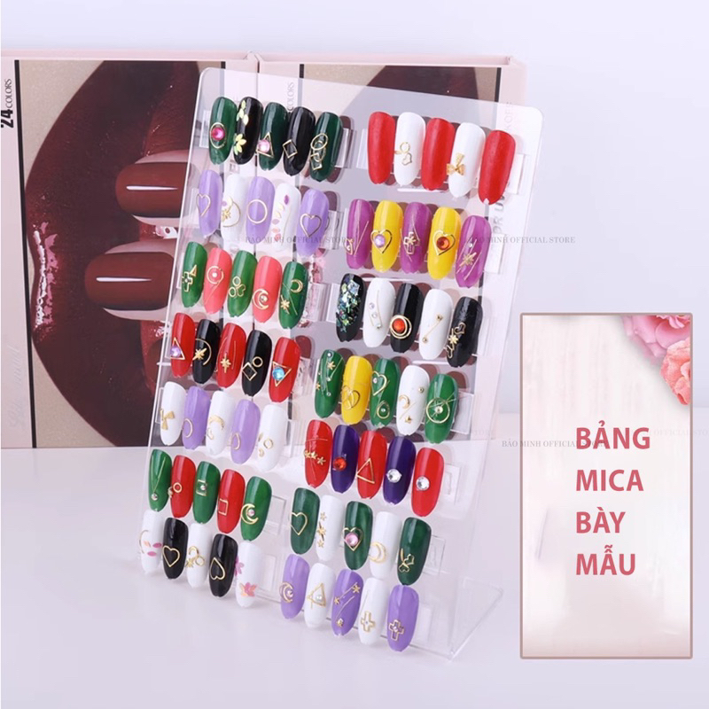 Bảng bày móng nails - Bảng trưng bày móng nails mẫu - Khung trưng bày móng mẫu mica - Bảng mica trong gắn mẫu