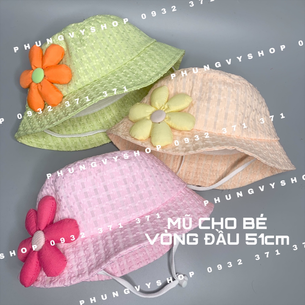 Bé 2-4 Tuổi/ Vòng đầu 51cm_Mũ bucket tai bèo vành cực dễ thương trẻ em trai gái- nón BO nhỡ XỐP HOA TO 1 BÊN