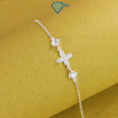 Vòng tay bạc nữ hoa Tử Đinh Hương (Lilac) 4 cánh đính đá xinh lấp lánh LTN0374 - Trang Sức TNJ