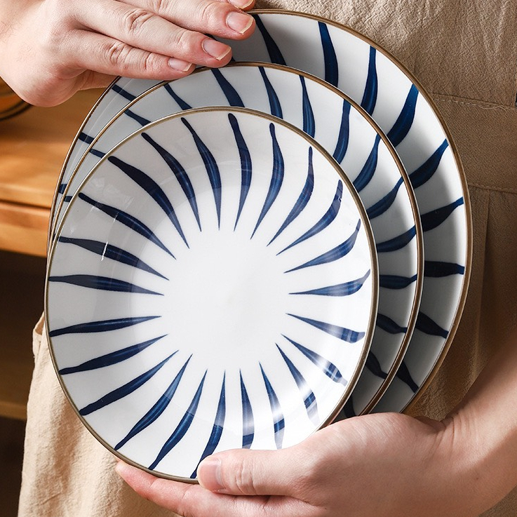 Đĩa Sứ Họa Tiết Kẻ Decor - OHOHO HOME