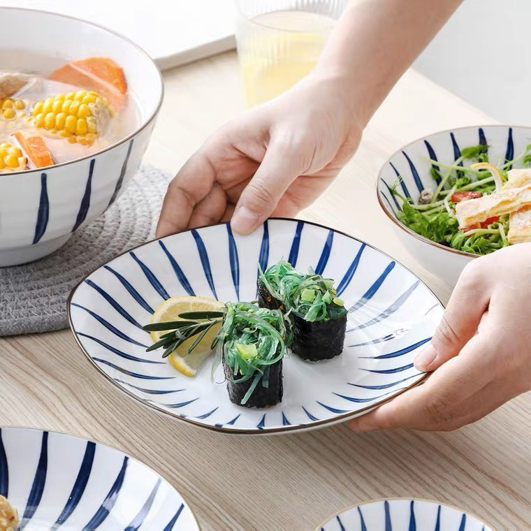 Đĩa Sứ Họa Tiết Kẻ Decor - OHOHO HOME