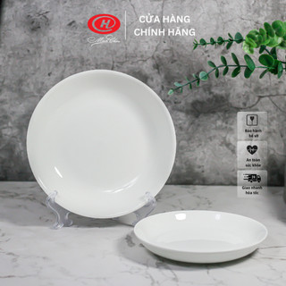 Đĩa tròn sâu lòng sứ xương trắng trơn sứ Minh Châu - Bone