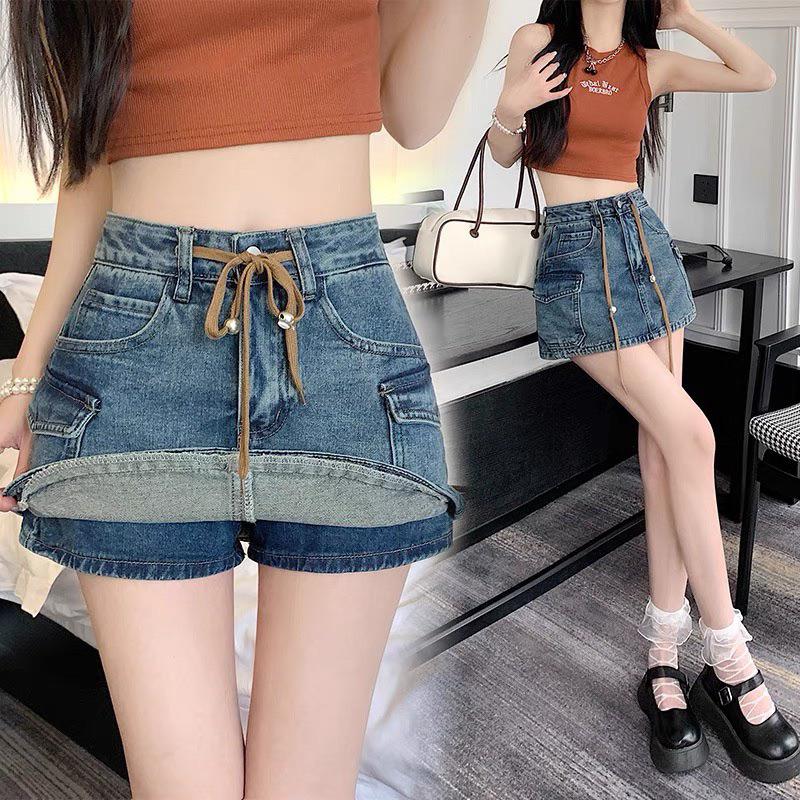 Chân Váy Jean Dáng Ngắn Có Dây Rút - Phong Cách Hàn Quốc - Tôn Dáng - Chất Jean Cao Cấp