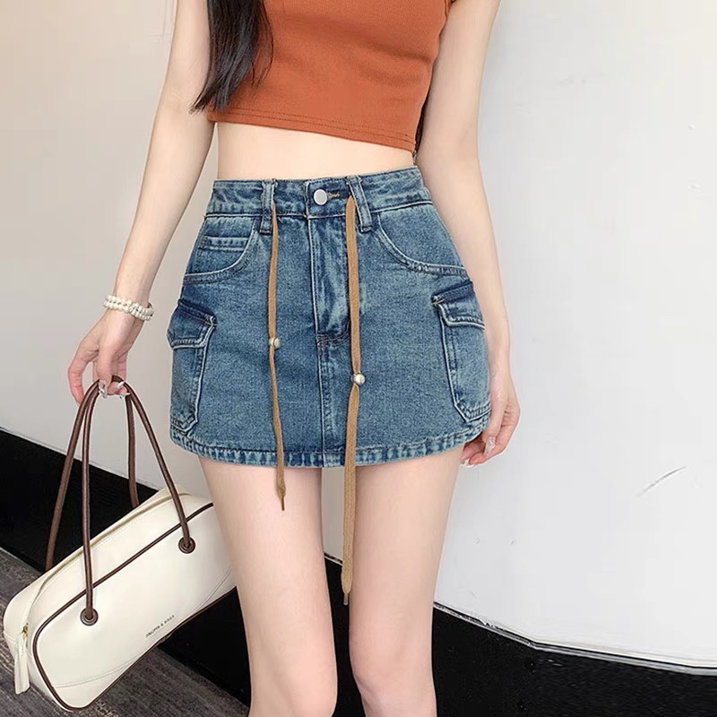 Chân Váy Jean Dáng Ngắn Có Dây Rút - Phong Cách Hàn Quốc - Tôn Dáng - Chất Jean Cao Cấp