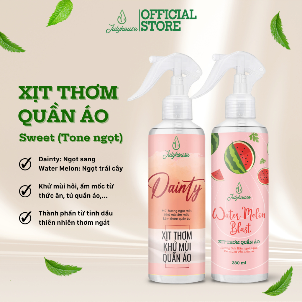 Xịt thơm quần áo thơm mát ngày dài JULYHOUSE dung tích 20ml/280ml