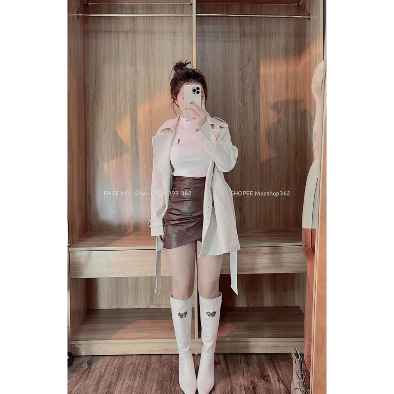 MÃ 402 ÁO KHOÁC MANGTO NỮ DÁNG NGẮN KÈM ĐAI 2 LỚP