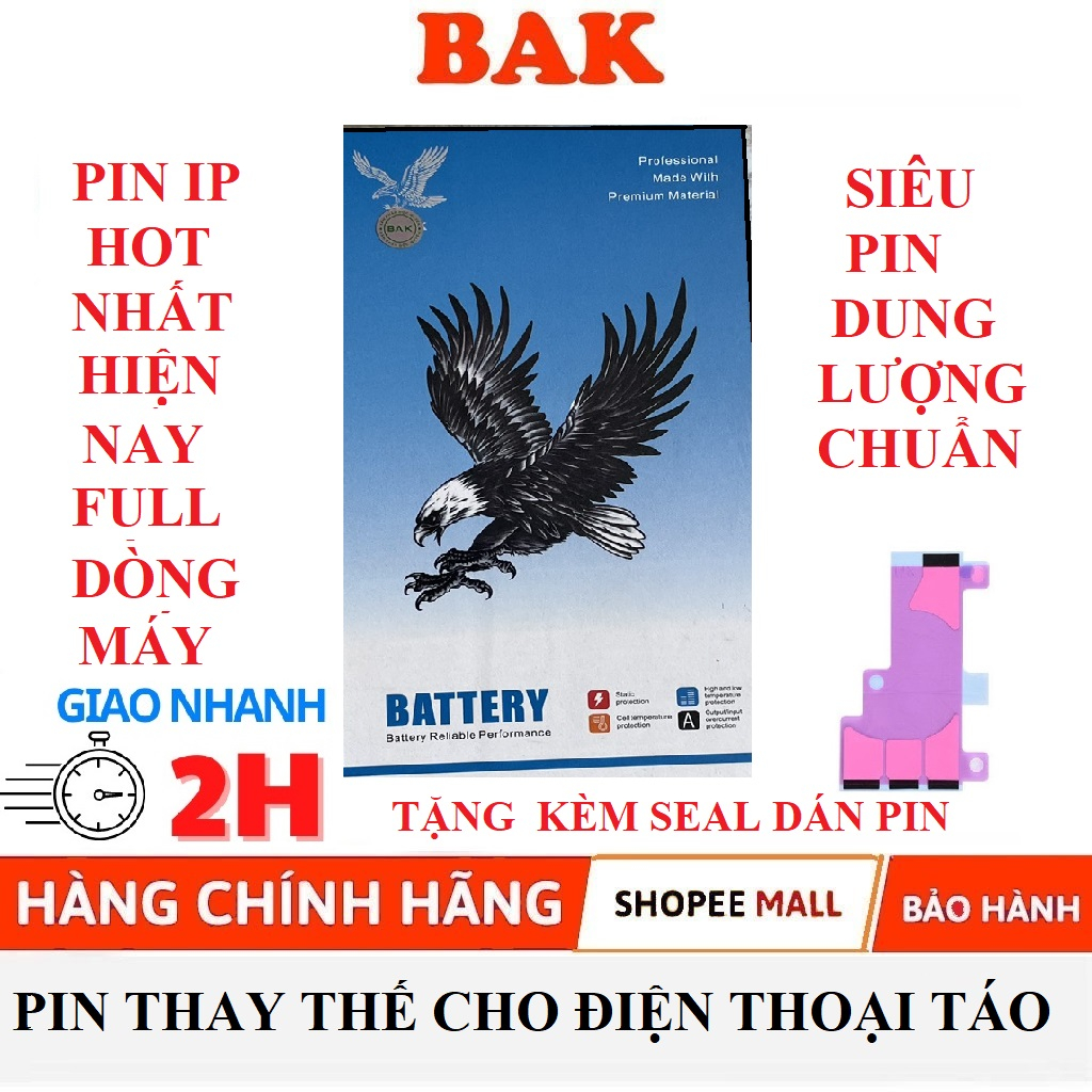 Pin Dung Lượng Siêu Cao BAK Cho Điện Thoại Táo 5S/5SE/6/6S/7/8P/X/XR/XS/XSM/11/12Promax/13promax/14promax/15promax