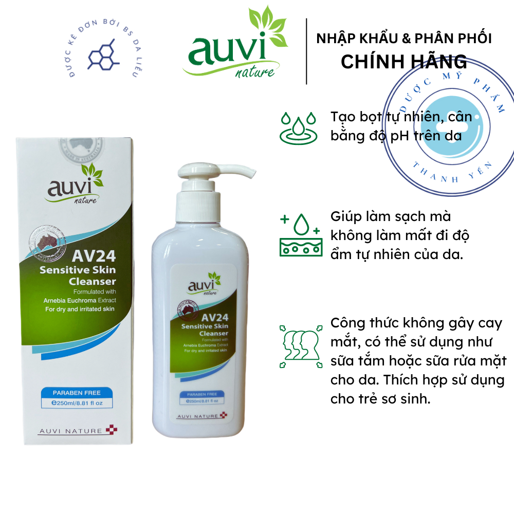 Gel tắm làm sạch, dưỡng ẩm cho da khô, da nhạy cảm Auvi Nature AV24 Sensitive Skin Cleanser 250ml