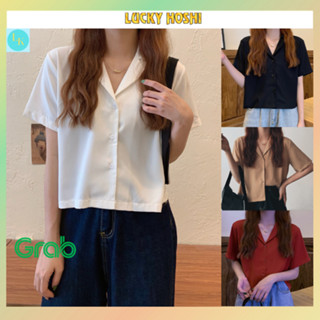 Áo sơ mi crotop nữ cổ vest tay ngắn dạng lửng form rộng trẻ trung năng động chất lụa mềm mịn thoáng mát-VULTN01