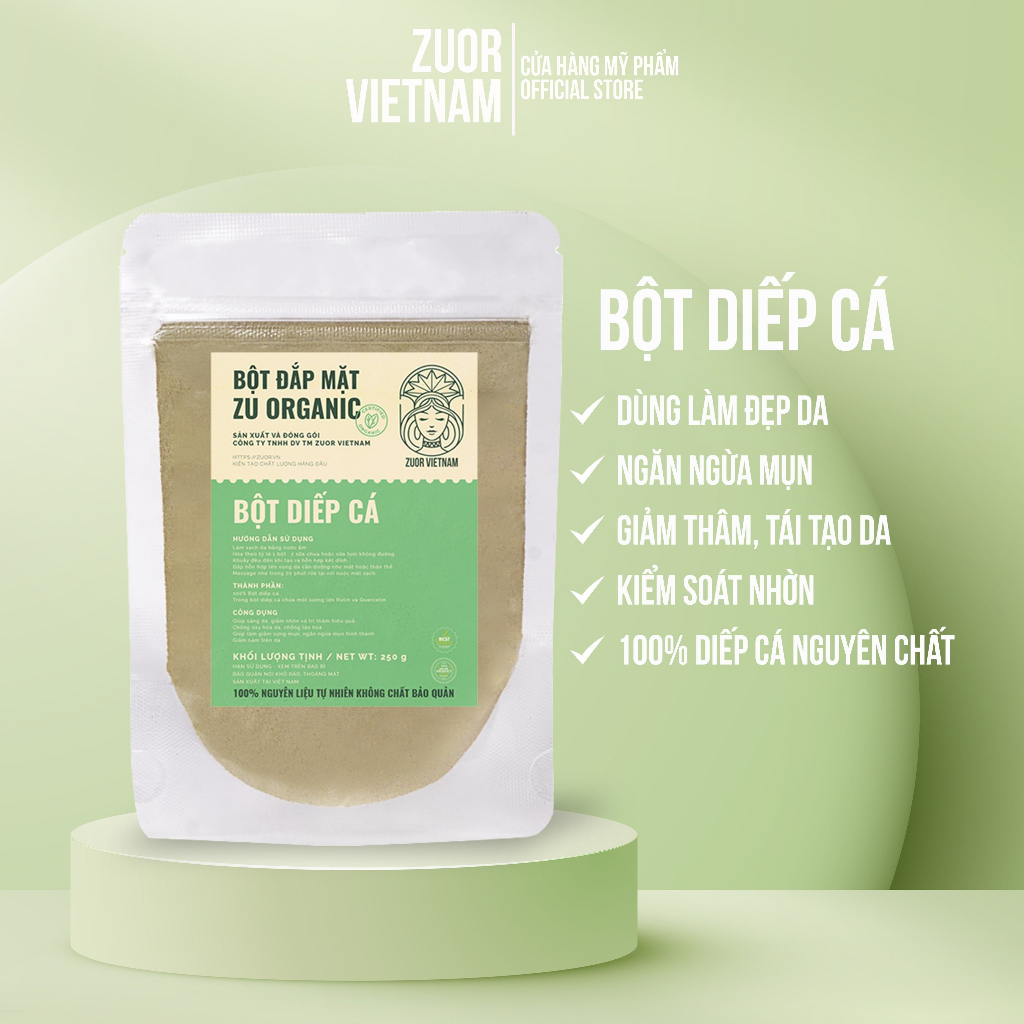 Bột Diếp Cá sấy lạnh 100% Organic , Mặt nạ diếp cá hữu cơ giảm mụn, trắng da, mờ thâm sạm SAM