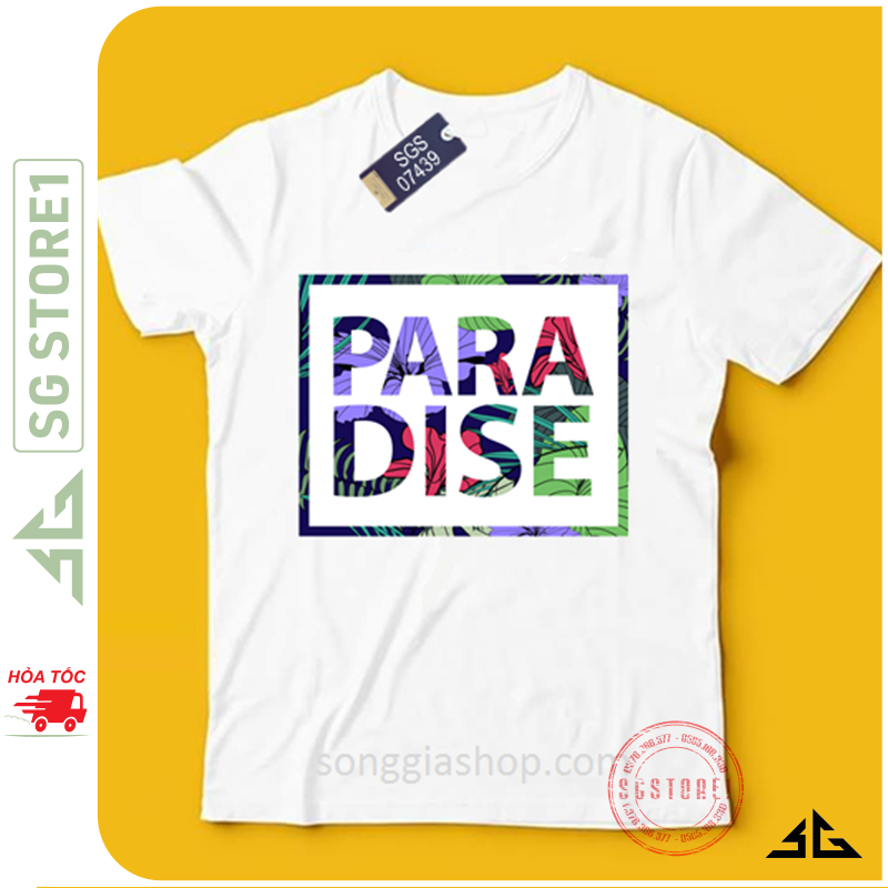 Áo thun hội nhóm unisex nam nữ gia đình PARADISE phông màu trắng thun cotton mềm mịn SGS7439 | SGSTORE1
