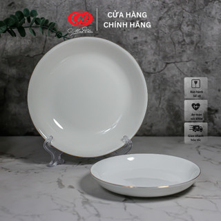 Đĩa tròn sâu lòng sứ xương viền vàng sứ Minh Châu - BoneVV