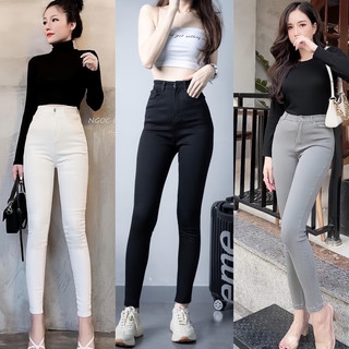 Quần jean nữ lưng cao vải bò giấy dày dặn 1 khuy ống đứng skinny ôm sát siêu co giãn M54