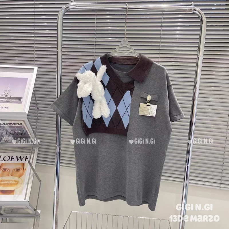 Áo Phông Len Gấu Pha Kẻ 13De Marzo
