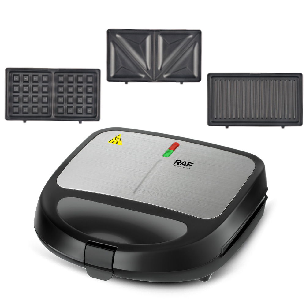 Máy kẹp bánh mì RAF R540 công suất 850W, 3 khay nướng đa năng, máy ép bánh mì, bánh waffle, sandwich