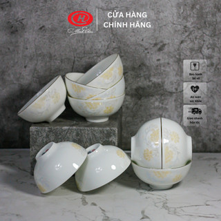 Bộ bát cơm sứ xương hoa kẻ vàng sứ minh châu - bonec02kvhb