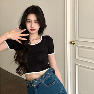 Áo babytee đen trắng phối viền - Áo đen trắng basic dáng baby tee