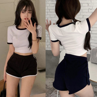 Áo babytee đen trắng phối viền - Áo đen trắng basic dáng baby tee
