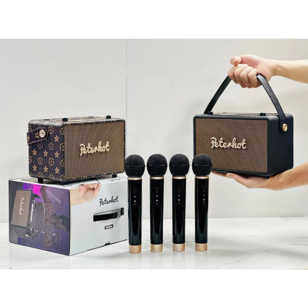 Loa karaoke Peterhot A108W, A106W kèm 2 micro không dây, công suất 56W, loa bluetooth âm thanh siêu đỉnh