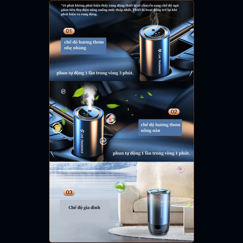 WORCA Máy Khuếch Tán Ô Tô, Khử Mùi Hôi Xe Hơi, Nhà Vệ Sinh,Máy phun sương tạo ẩm, xông tinh dầu mini dùng cho xe hơi