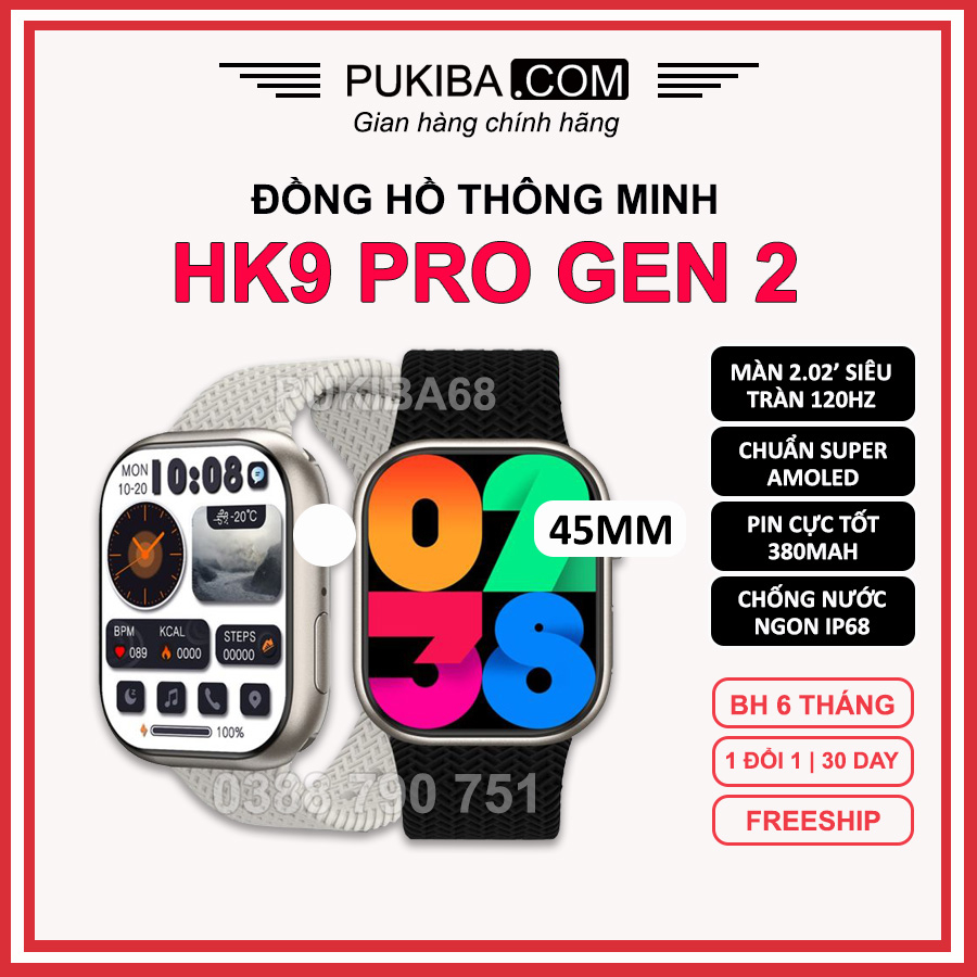 Đồng Hồ HK9 Pro Gen 2 - Siêu Phẩm Seri 8 2023, 2.02" Amoled Cong Tràn Viền, 45mm, La Bàn, NFC, Nghe Gọi, Nhận Thông Báo