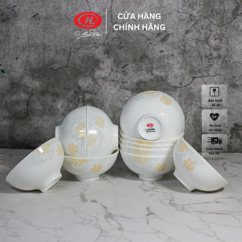 Bộ bát cơm sứ xương hoa sứ Minh Châu - BoneC02HB