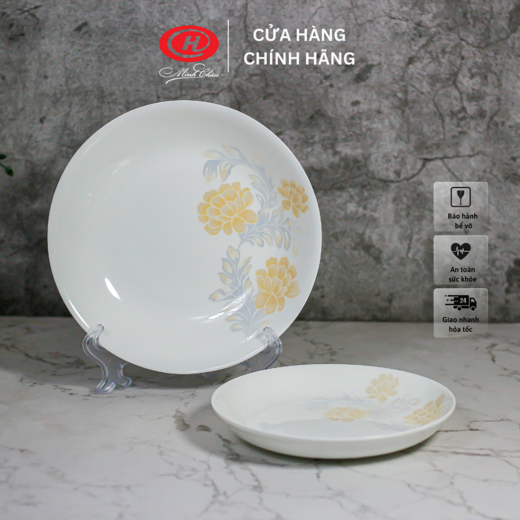 Đĩa tròn sâu lòng sứ xương hoa sứ Minh Châu - BoneH