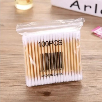 Túi 100 Que Tăm bông ngoáy tai thân gỗ 100% bông cotton tự nhiên An Toàn Với Môi Trường