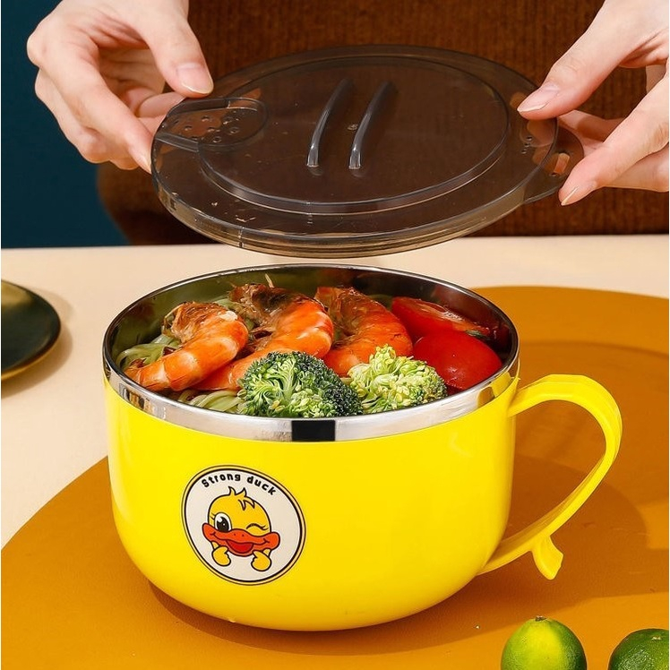 Ca ăn mì, cơm chất liệu Inox nhựa dung tích 1L có nắp