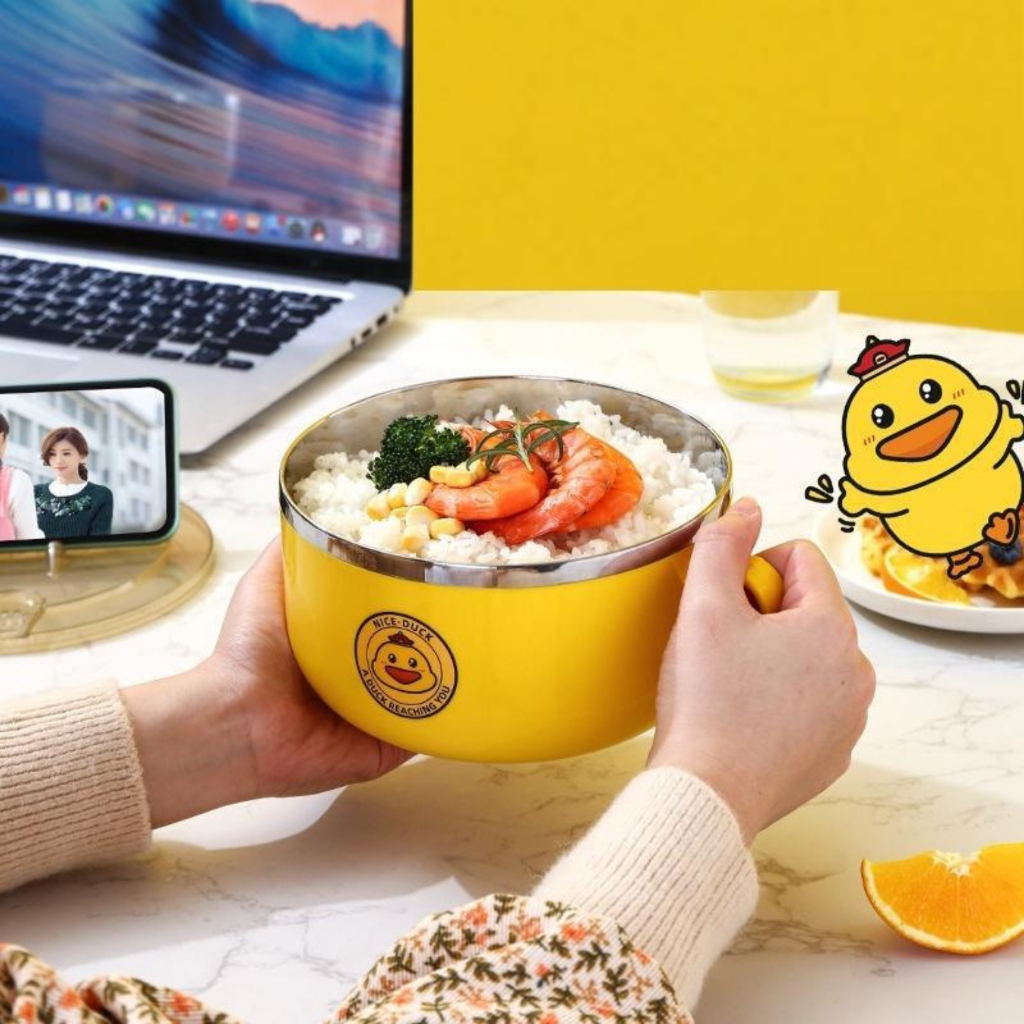 Ca ăn mì, cơm chất liệu Inox nhựa dung tích 1L có nắp