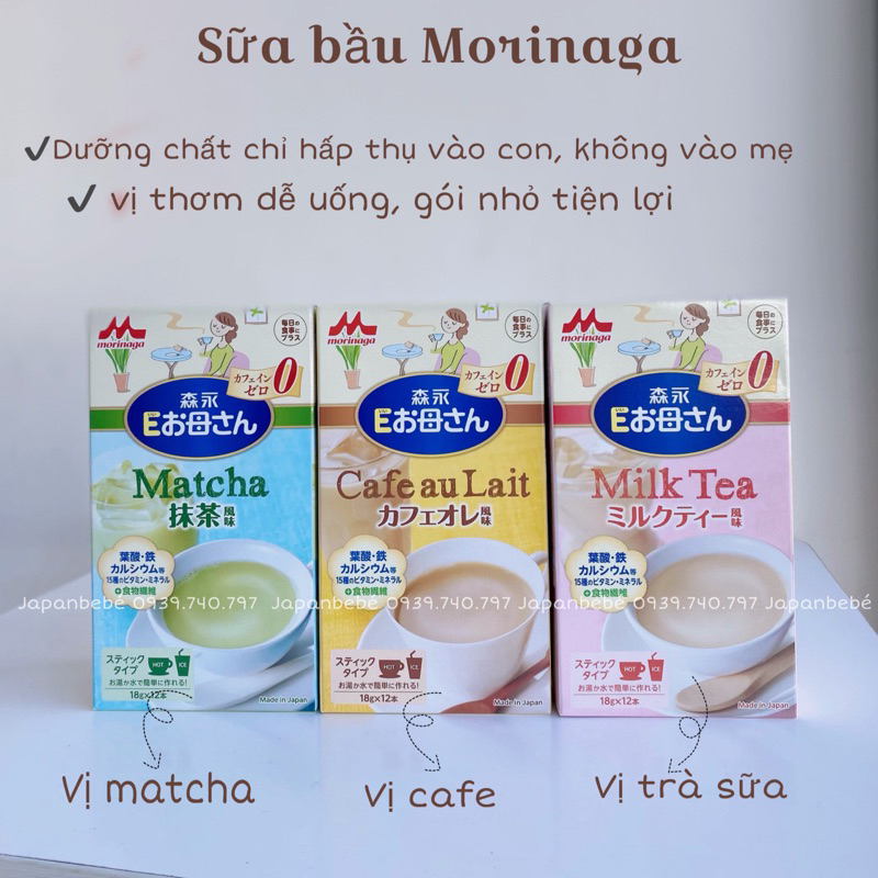 Date 5 2025 Sữa bầu Morinaga Nhật Bản hộp 12 gói đủ vị